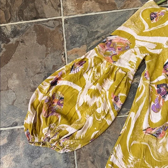 Free People Chartreuse Floral Off-Shoulder Blouse - Picture 2 of 9